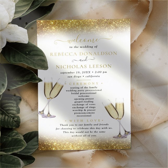 Gold Glitzer Elegantes Hochzeitsprogramm für Kalli (Von Creator hochgeladen)