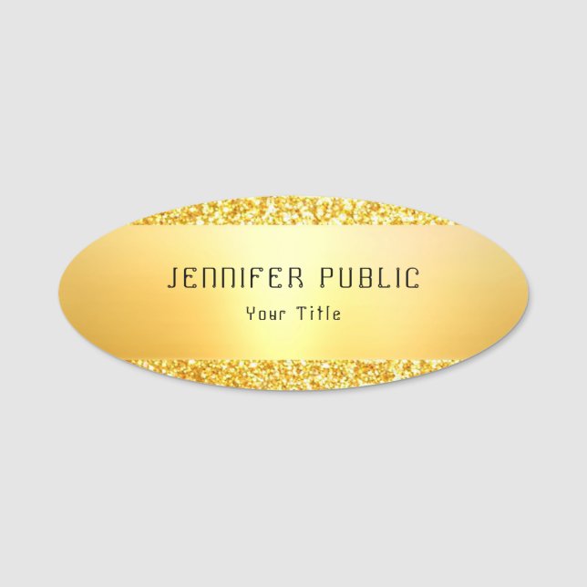 Gold Glitzer Elegantes Template Trendy Glamour Namensschild (Vorderseite)