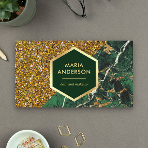 Gold Glitzer Emerald Green Marble Makeup Artist Visitenkarte
