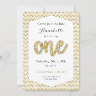 Gold Glitzer Erste Geburtstagskarte Einladung