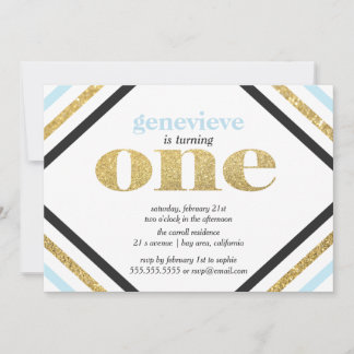 Gold Glitzer Erster Geburtstag Einladung