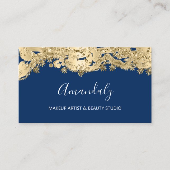 Gold Glitzer Event Planner Stylist Blue Navy Visitenkarte (Vorderseite)