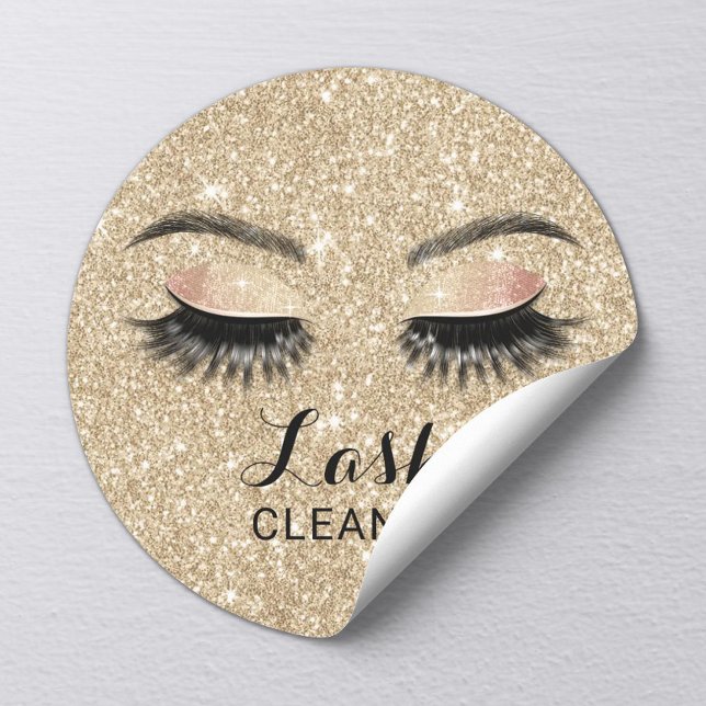 Gold Glitzer Eyelash Extensions Salon Lash Cleaner Runder Aufkleber (Von Creator hochgeladen)