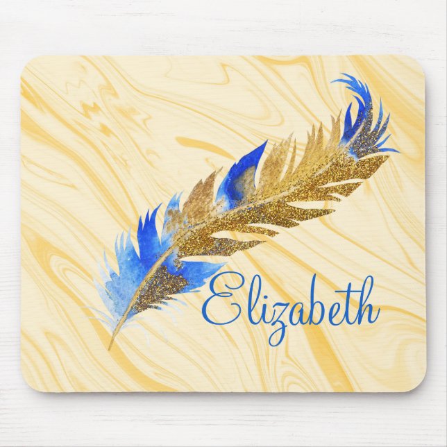 Gold Glitzer Feather Cream Marmor HP Laptop Skin Mousepad (Vorne)