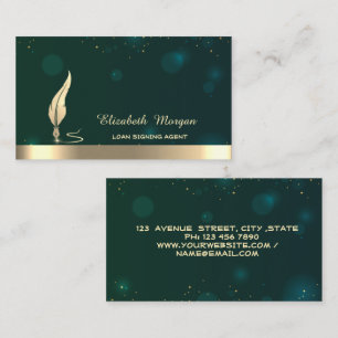 Gold Glitzer Feather Strip Champagne Notary Green Visitenkarte