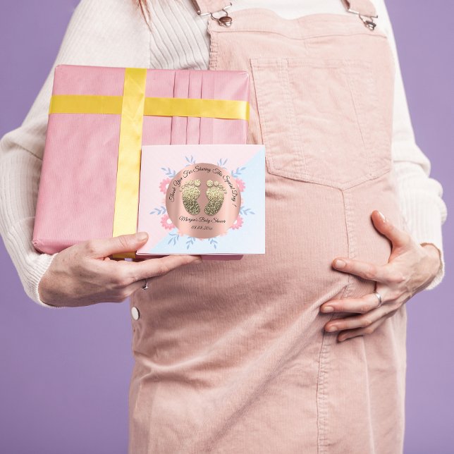 Gold Glitzer Feet Baby Dusche Gefallen Vielen Dank Runder Aufkleber (Gold Glitter Feet Baby Shower Favor Thank You Classic Round Sticker)