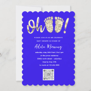 Gold Glitzer Feet Baby Girl QR CODE Royal Blue Einladung