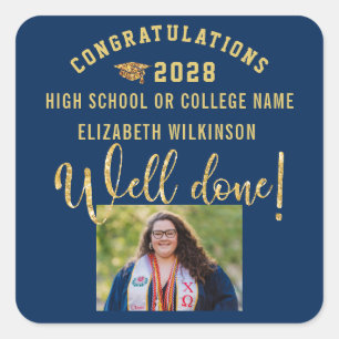 Gold Glitzer Fett Foto Abschluss Quadratischer Aufkleber