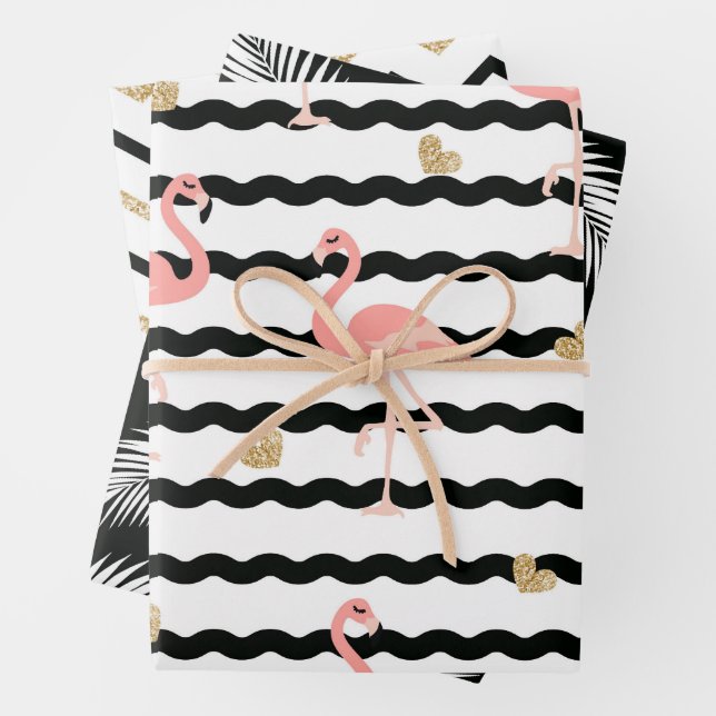 Gold Glitzer Flamingo Muster Geschenkpapier Set (Beispiel)