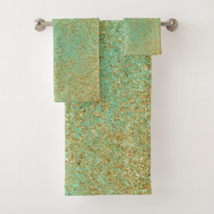 Gold Glitzer Flecks Aquamarines Aqua Glam Modernes Badhandtuch Set