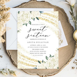 Gold Glitzer Floral 16 . Geburtstag 16 Geburtstag Einladung