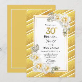 Gold Glitzer Floral 30. Geburtstag Abendessen Part Einladung
