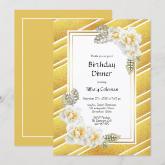 Gold Glitzer Floral Geburtstag Abendessen Party Einladung