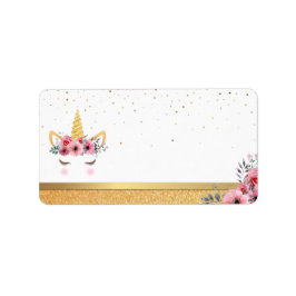 Gold Glitzer | Floral Unicorn Horn Birthday Baby Adressaufkleber