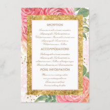 Gold Glitzer Floral Wedding Information Guest Card
