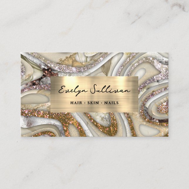 Gold Glitzer Fluid Marble Business Card Visitenkarte (Vorderseite)