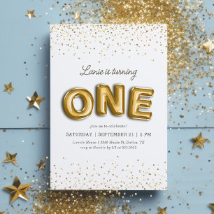 Gold Glitzer Foil Ballon 1. Geburtstag Einladung