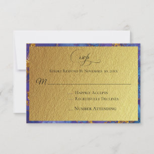 *~* Gold Glitzer Foil Blue Abstrakt - Hochzeit RSV RSVP Karte