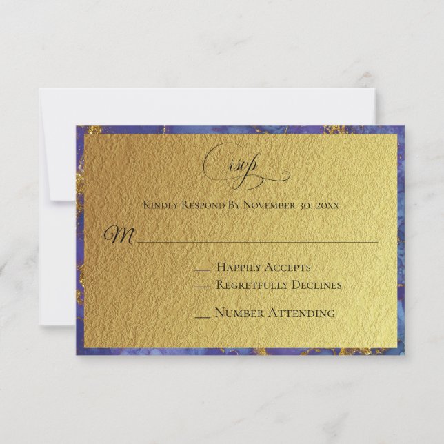 *~* Gold Glitzer Foil Blue Abstrakt - Hochzeitsram RSVP Karte (Vorderseite)