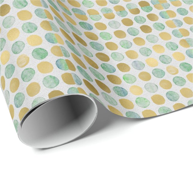 Gold Glitzer Foil Polka Dots Modern Holiday White Geschenkpapier (Rolleneckpunkt)