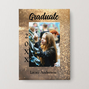 Gold Glitzer Foto Abschluss Namensklasse Button