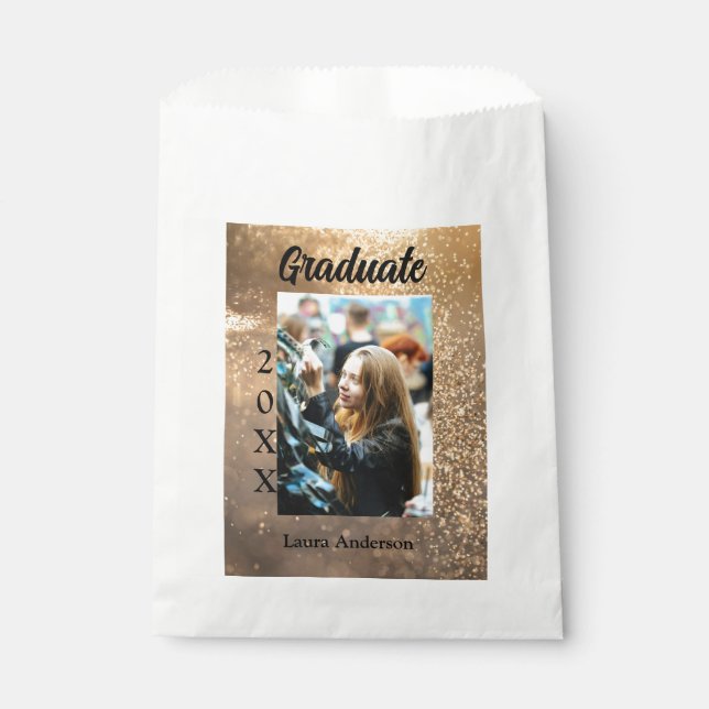 Gold Glitzer Foto Abschluss Namensklasse Geschenktütchen (Vorderseite)