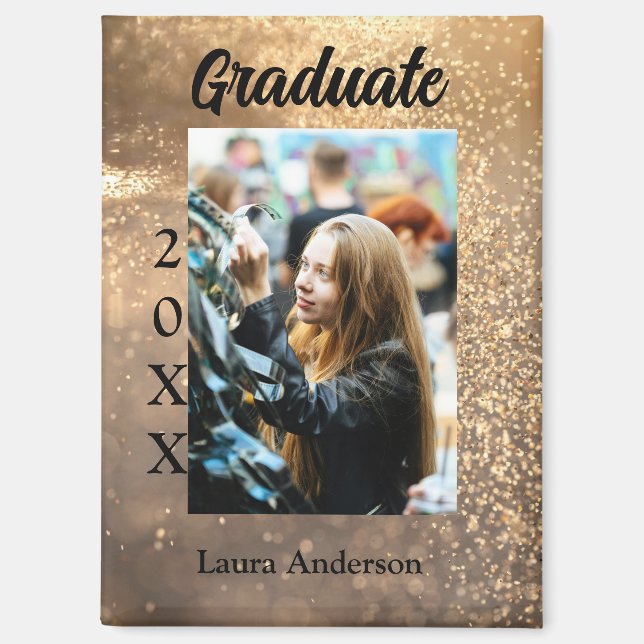Gold Glitzer Foto Abschluss Namensklasse Magnet (Vorderseite)
