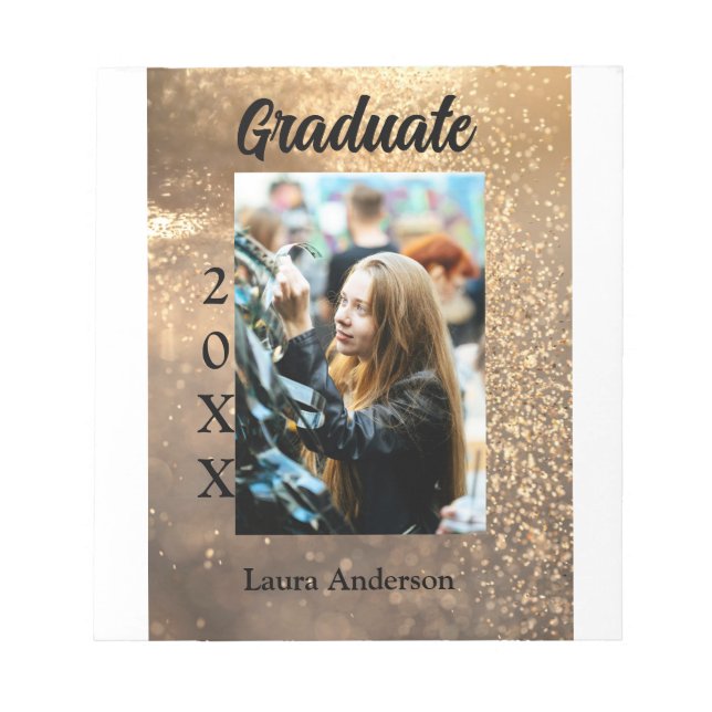 Gold Glitzer Foto Abschluss Namensklasse Notizblock (Vorderseite)