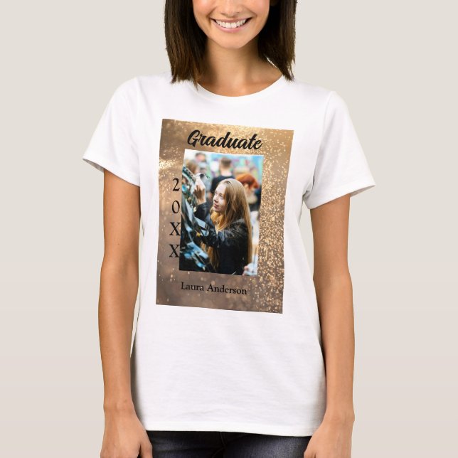 Gold Glitzer Foto Abschluss Namensklasse T-Shirt (Vorderseite)