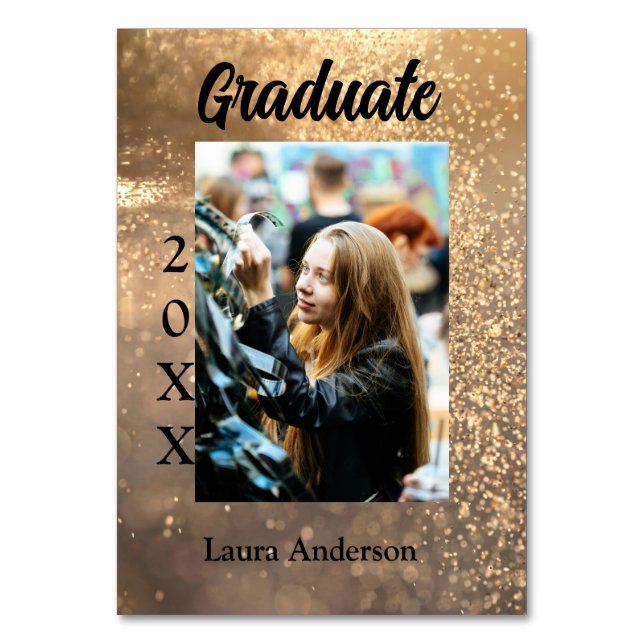 Gold Glitzer Foto Abschluss Namensklasse Tischnummer (Vorderseite)