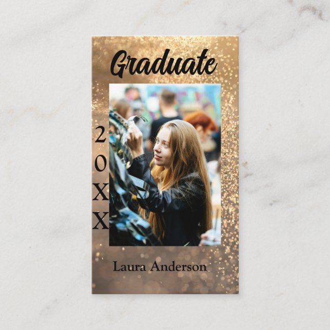 Gold Glitzer Foto Abschluss Namensklasse Visitenkarte (Vorderseite)