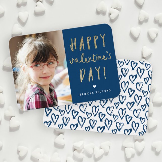 Gold Glitzer Foto Klassenzimmer Glücklicher Valent Mitteilungskarte (Von Creator hochgeladen)