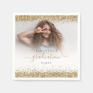 Gold Glitzer Foto Name Abschluss 2024 Party Serviette