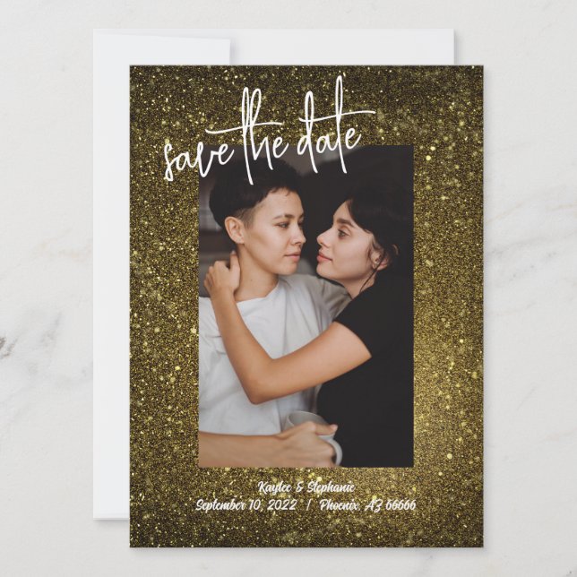 Gold Glitzer Foto Speichern Sie die Daten - Bling  Save The Date (Vorderseite)