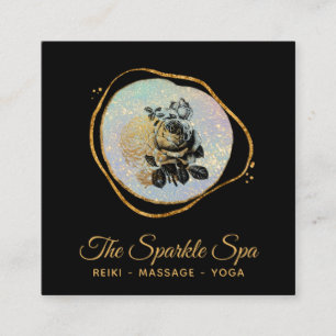 *~* Gold Glitzer Frame Rose Floral Opal Quadratische Visitenkarte