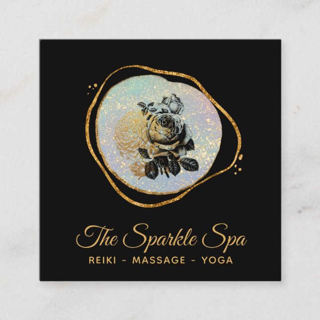 *~* Gold Glitzer Frame Rose Floral Opal Quadratische Visitenkarte (Vorderseite)