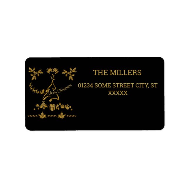 Gold Glitzer Frohe Weihnachten, Weihnachtsmann Adressaufkleber (Vorne)