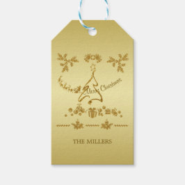 Gold Glitzer Frohe Weihnachten, Weihnachtsmann auf Geschenkanhänger