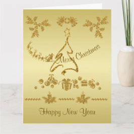 Gold Glitzer Frohe Weihnachten, Weihnachtsmann auf Karte