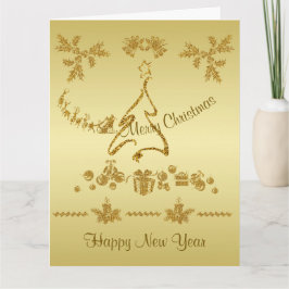 Gold Glitzer Frohe Weihnachten, Weihnachtsmann auf Karte