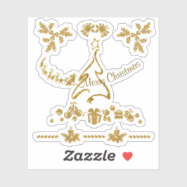 Gold Glitzer Frohe Weihnachten, Weihnachtsmann Aufkleber
