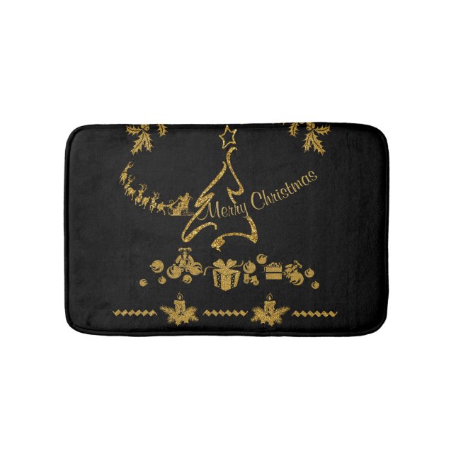 Gold Glitzer Frohe Weihnachten, Weihnachtsmann Badematte (Vorderseite)