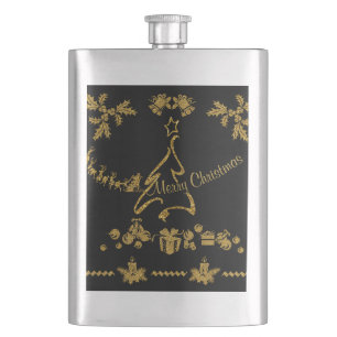 Gold Glitzer Frohe Weihnachten, Weihnachtsmann Flachmann