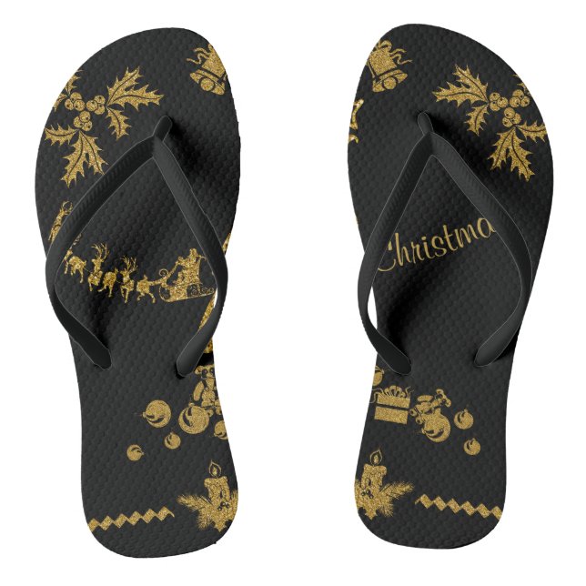 Gold Glitzer Frohe Weihnachten, Weihnachtsmann Flip Flops (Fußbett)