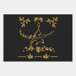 Gold Glitzer Frohe Weihnachten, Weihnachtsmann Geschenkpapier Set