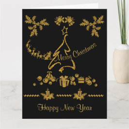 Gold Glitzer Frohe Weihnachten, Weihnachtsmann Karte