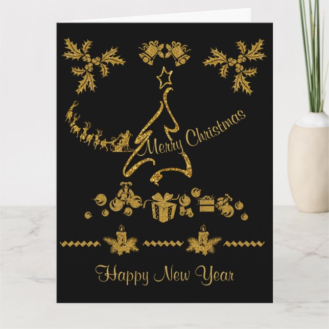 Gold Glitzer Frohe Weihnachten, Weihnachtsmann Karte (Vorderseite)