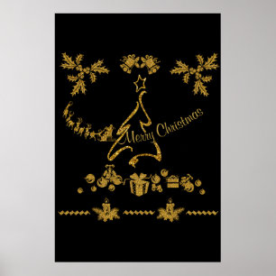 Gold Glitzer Frohe Weihnachten, Weihnachtsmann Poster