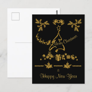 Gold Glitzer Frohe Weihnachten, Weihnachtsmann Postkarte