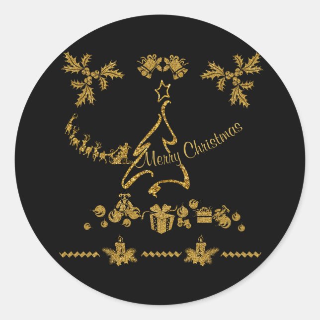 Gold Glitzer Frohe Weihnachten, Weihnachtsmann Runder Aufkleber (Vorderseite)